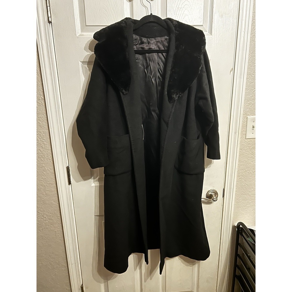 VTG Women's Full Length Wool Coat Fur Collar Pockets Overcoat Fenway Union Made - Picture 2 of 9